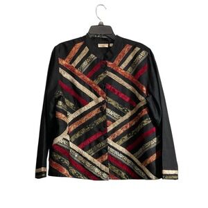 Vtg Choices Jacket Blazer XL Satin Geometric Boho Eclectic Artsy Boho